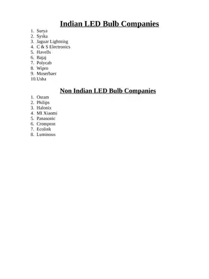 Indian & Non Indian LED Bulb Companies
