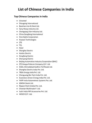 List of Chinese Companies in India