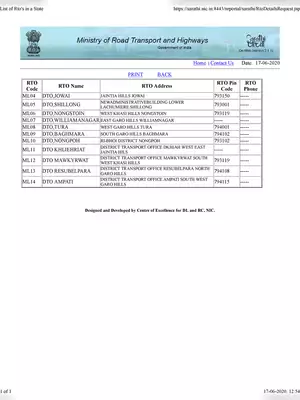 Meghalaya RTO Code List