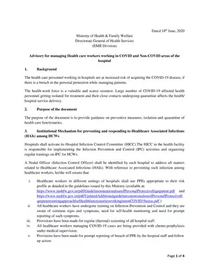 MOHFW Advisory – Health Workers Working in COVID & Non COVID Areas of Hospital