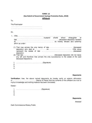 Post Office Affidavit Form 13 PDF