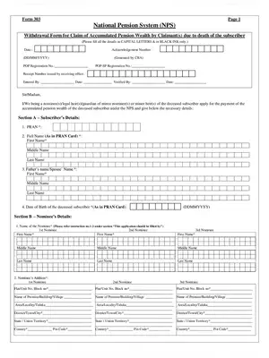 Post Office NPS Claim Form 303 due to Death of Subscriber