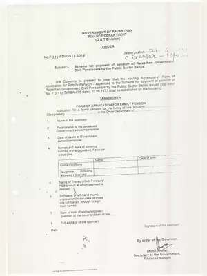 Rajasthan Family Pension Application Form