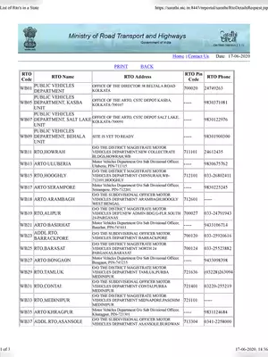West Bengal All RTO Code List