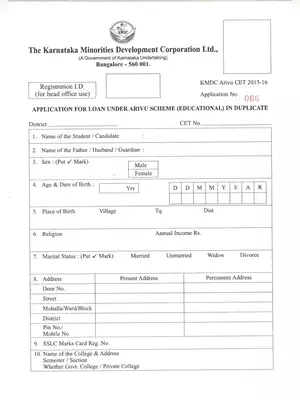 Arivu Education Loan Scheme Application Form Karanataka