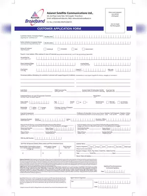 Asianet Broadband Customer Application Form PDF