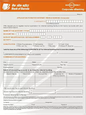 Bank of Baroda Corporate Internet Banking Form PDF