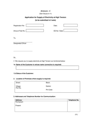 BSPHCL New Electricity Connection Form (High Tension Supply)