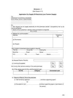 BSPHCL New Electricity Connection Form (Low Tension Supply)