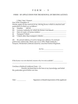 Driving Licence Renewal Form 9 Mizoram