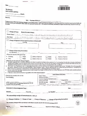 HDFC Bank Name & Signature Form PDF