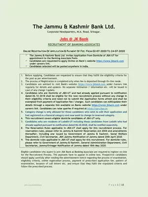 J&K Bank Banking Associates Recruitment 2020