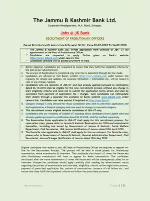 J&K Bank PO Recruitment Notification 2020