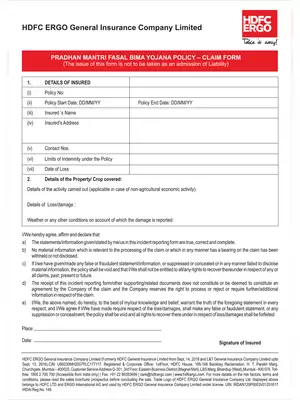 PMFBY Claim Form HDFC ERGO