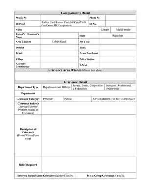 Rajasthan Sampark Portal Complaint Application Form
