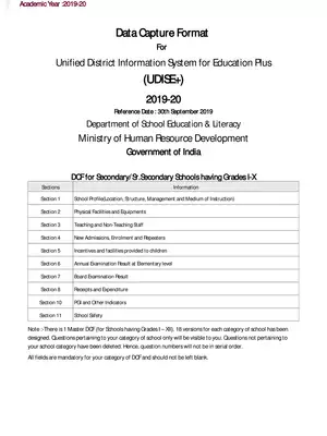 UDISE Form 2019-20 (Class 1-10)