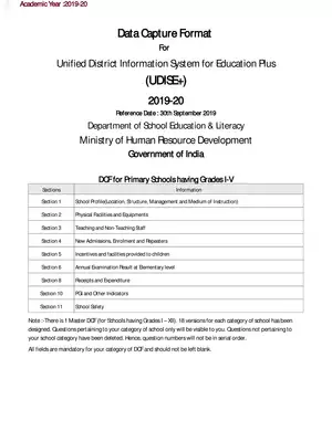UDISE Form 2019-20 (Class 1-5)