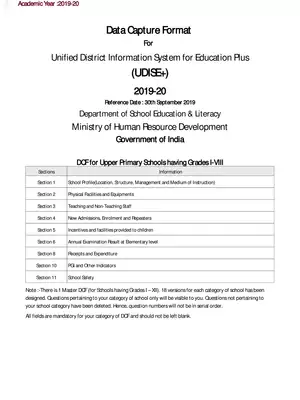 UDISE Form 2019-20 (Class 1-8)