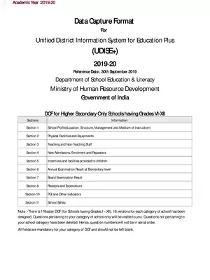 UDISE Form 2019-20 (Class 6-12)