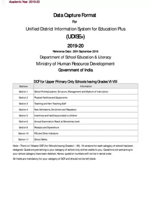 UDISE Form 2019-20 (Class 6-8)