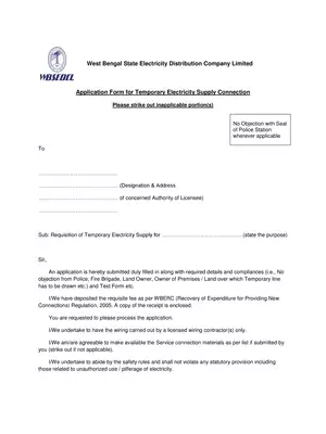 WBSEDCL Temporary Electricity Connection Form