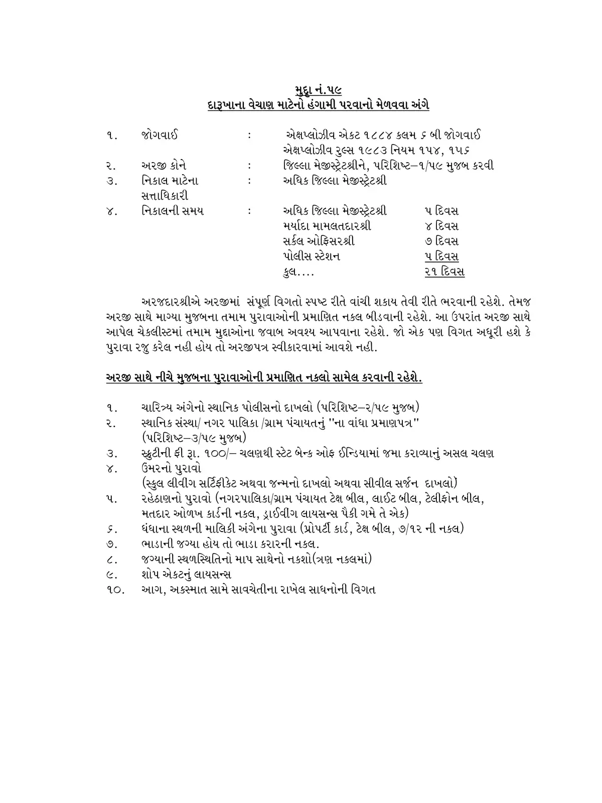 Gujarat Temporary Liquor Sale License Form