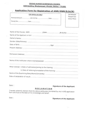 ANM GNM Application Form Odisha