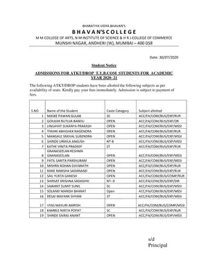 Bhavans College Merit List 2020-21