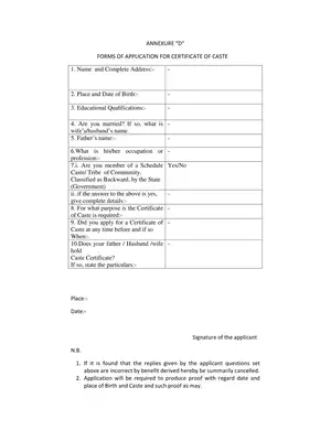 Caste Certificate Form Goa