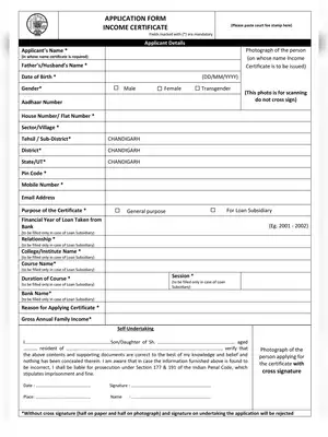 Chandigarh Income Certificate Application Form PDF