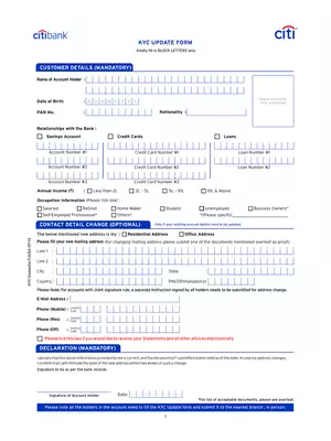 Citibank KYC Form PDF