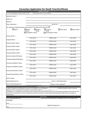 Death Teor/Certificate Correction Form Goa
