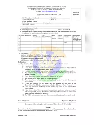 Delhi Ration Card Application Form PDF