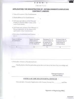 Establishment Employing Contract Labour Registration Form Goa