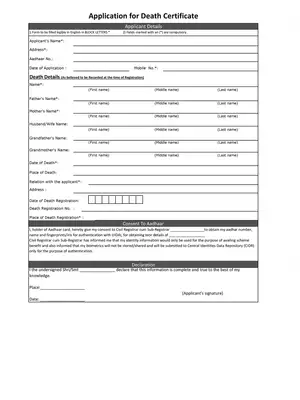 Goa Death Certificate Application Form PDF