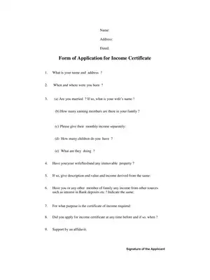 Goa Income Certificate Form PDF