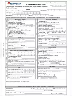 ICICI Customer Request Form PDF