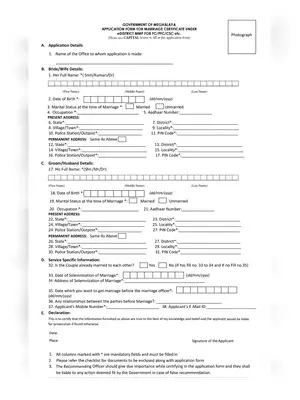 Marriage Certificate Application Form Meghalaya