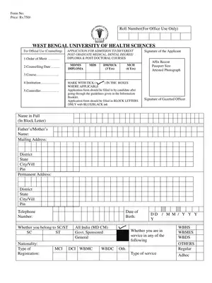 Post Graduate Medical, Dental Degree / Diploma Post Form West Bengal