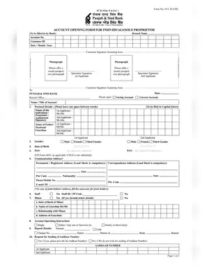 PSB Bank Account Opening Application Form PDF