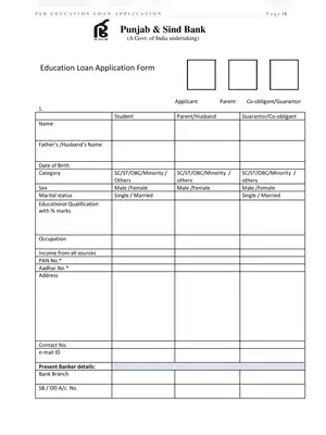 PSB Education Loan Application Form