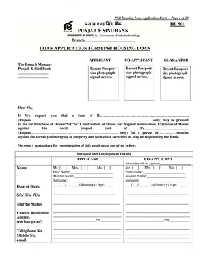 PSB Home Loan Application Form