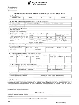 PSB Kisan Credit Card Loan (KCC) Form PDF