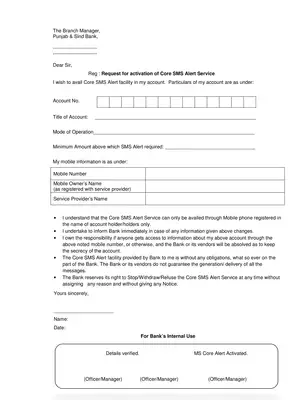 PSB SMS Alert Service Activation Form PDF