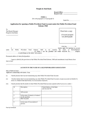 Punjab & Sind Bank PPF Form PDF