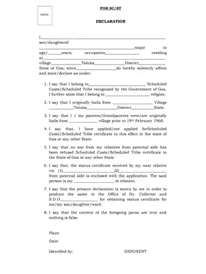 SC/ST Declaration Form Goa