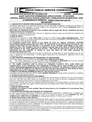 UPSC CAPF Recruitment Notification 2020