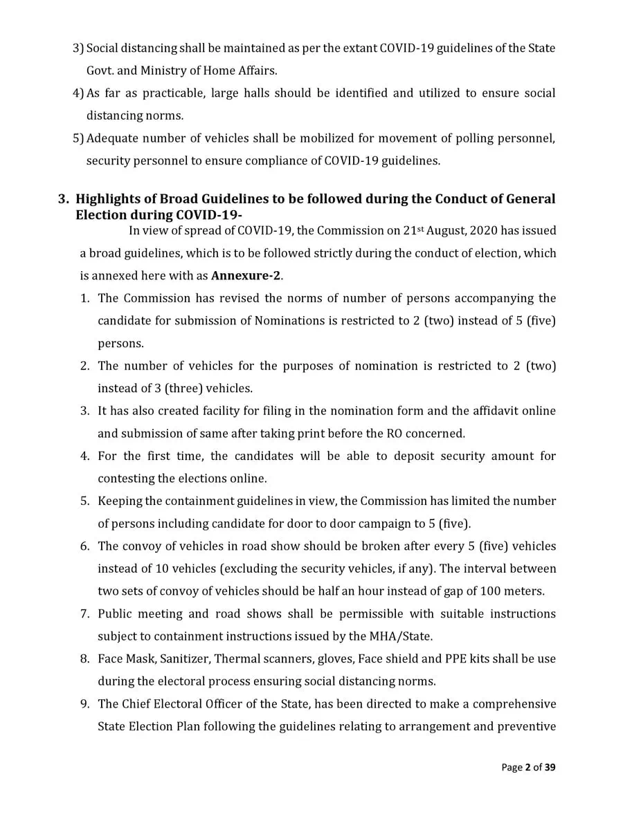 2nd Page of Bihar Elections 2020 Dates / Schedule PDF