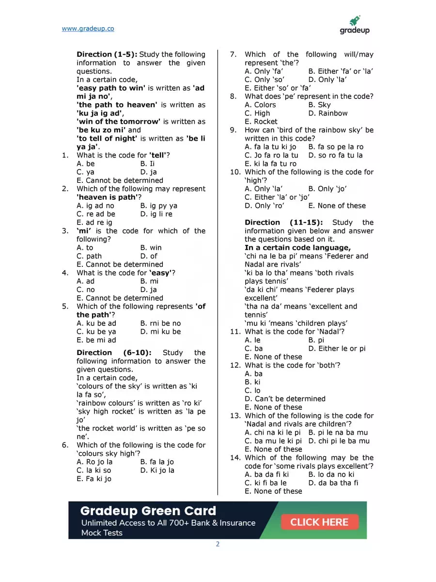 2nd Page of Chinese Coding-Decoding Questions PDF