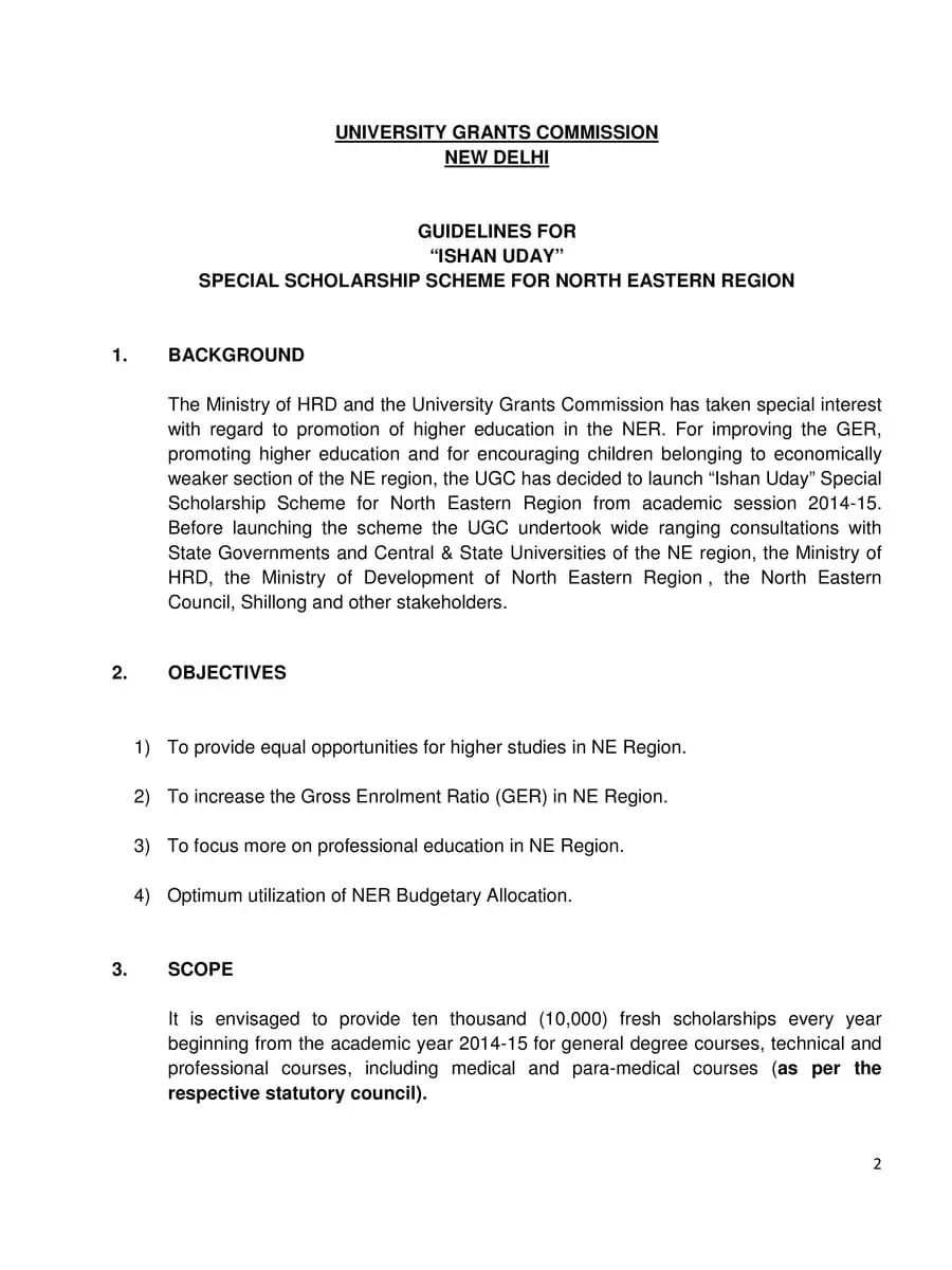 2nd Page of Ishan Uday Scholarship Proforma PDF